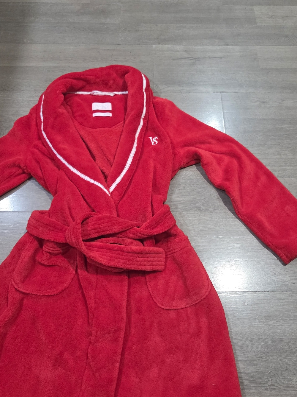Victoria's Secret Red Plush Robe with Contrast Trim